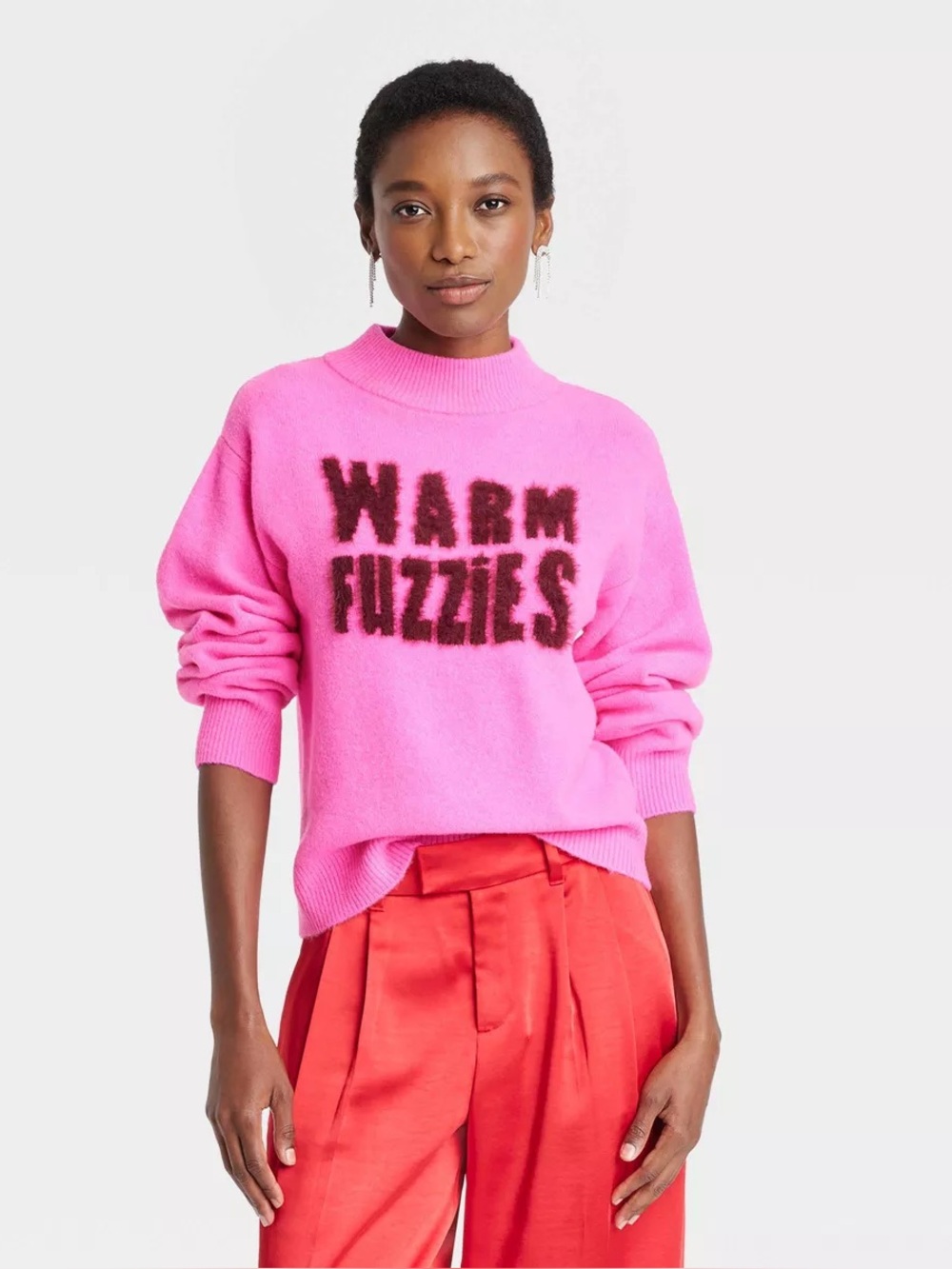 New Hot Pink Medium Crewneck Soft Warm Fuzzies Mock Neck Sweater Cashmere-like